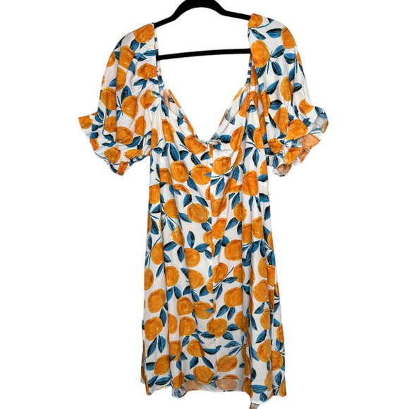 Shein Oranges Fruit Baby Doll Adjustable Rouched Bodice Peasant Dress Size 4X - Picture 1 of 5